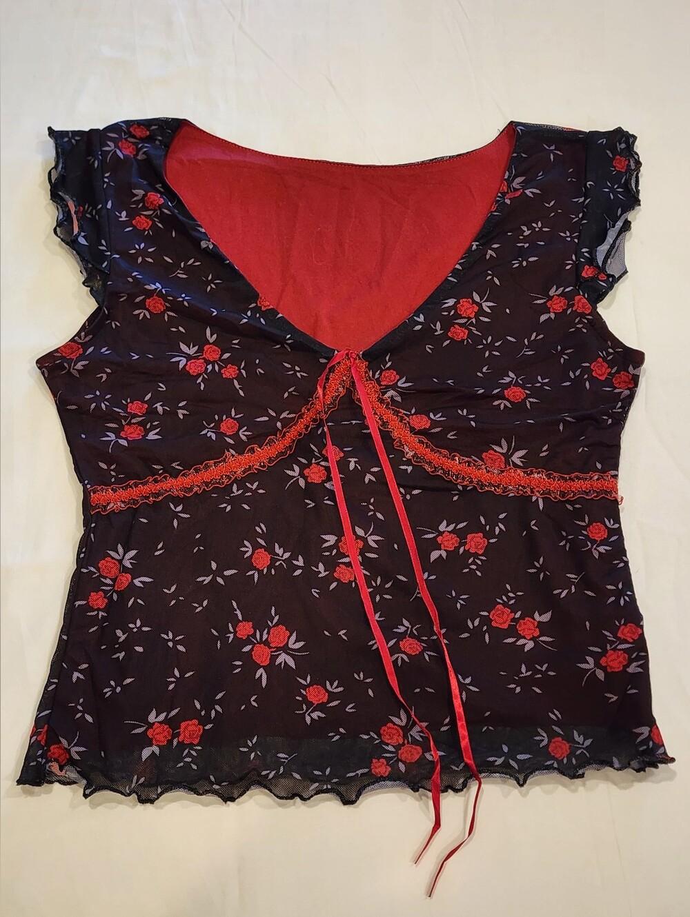 Y2K ROMWE Red and Black Casual Top Size S